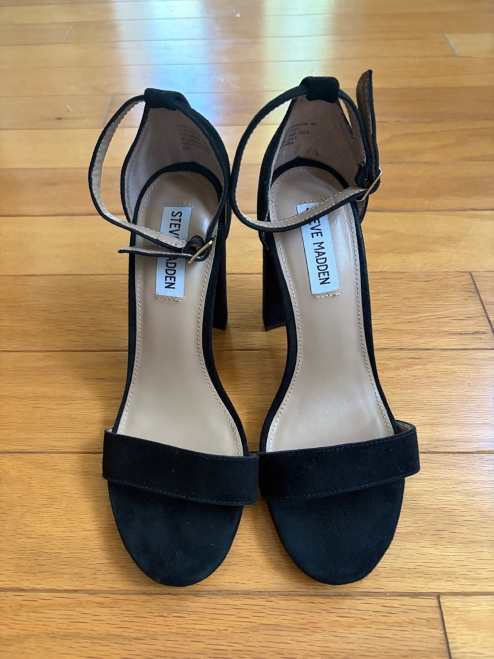 Steve Madden Black Suede Ankle-Strap Block Heel Sandals